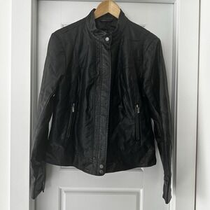 Bernardo Jacket Large Faux Leather Black Edgy Moto Y2K Biker Chic Minimalist